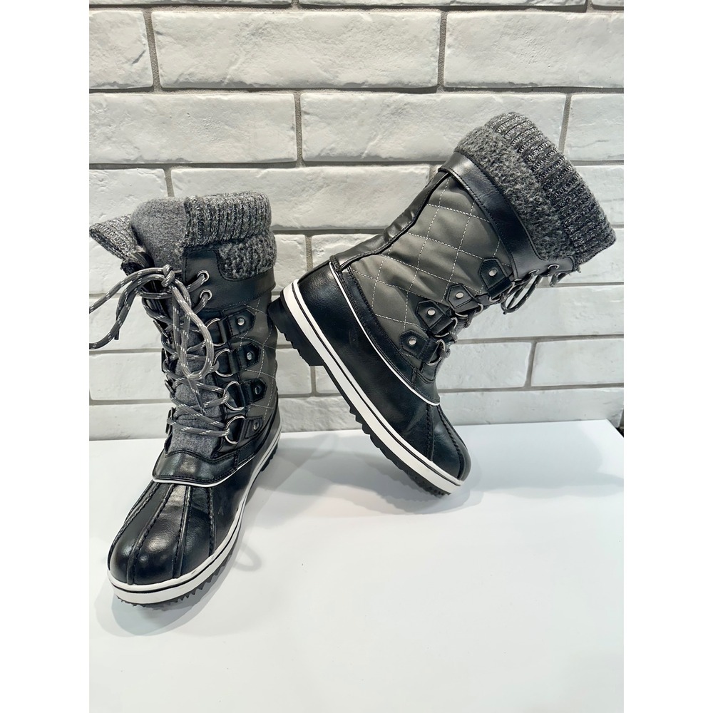 Dream Pairs Women's Black Quilted Knit Cuff Winter Snow Boots Size 7
